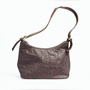 🆕️Studio Works Brown Faux Leather Croc Alligator Textured Shoulder Bag Purse